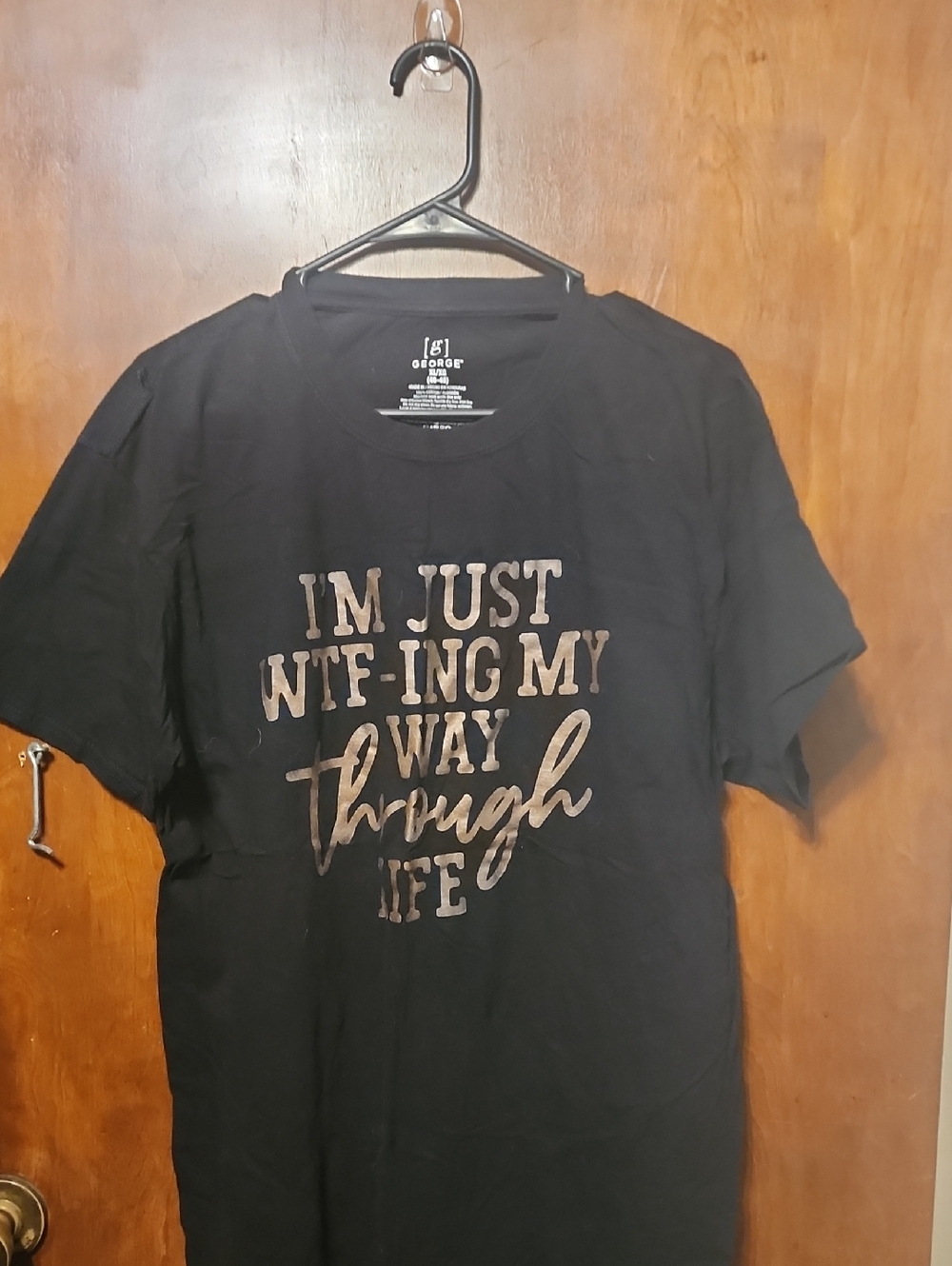 George Black Short-Sleeve Graphic Tee with Metallic Slogan